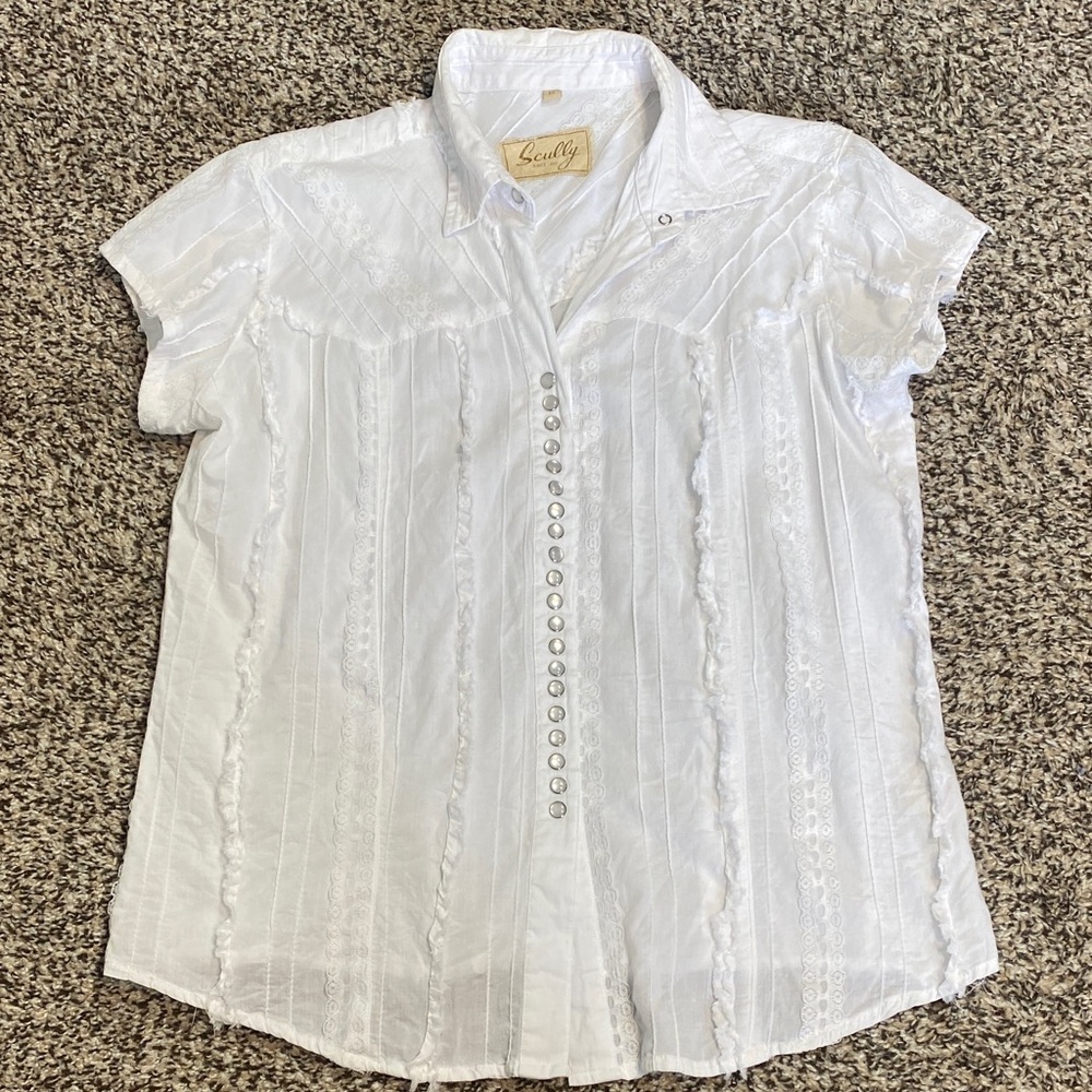 Scully White Button-Down Women's Shirt Lace Pearl… - image 6